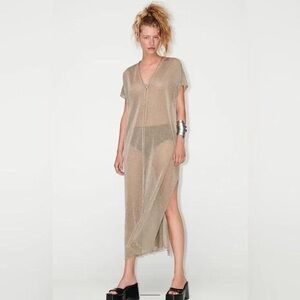Zara Metallic Olive Green Swim Coverup